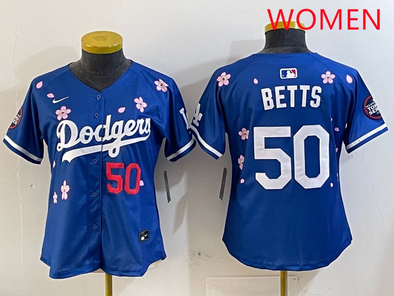 Women Los Angeles Dodgers #50 Betts Blue Sakura Edition 2025 Nike MLB Jersey style 7